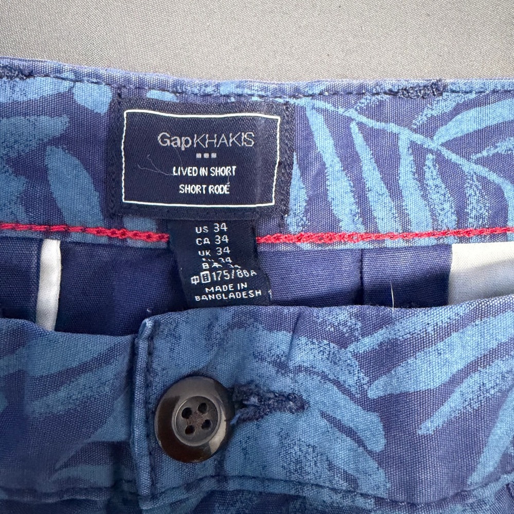 Gap Lived-In Shorts Mens 34 Blue Tropical Palm Leaf Chino - Picture 3 of 6